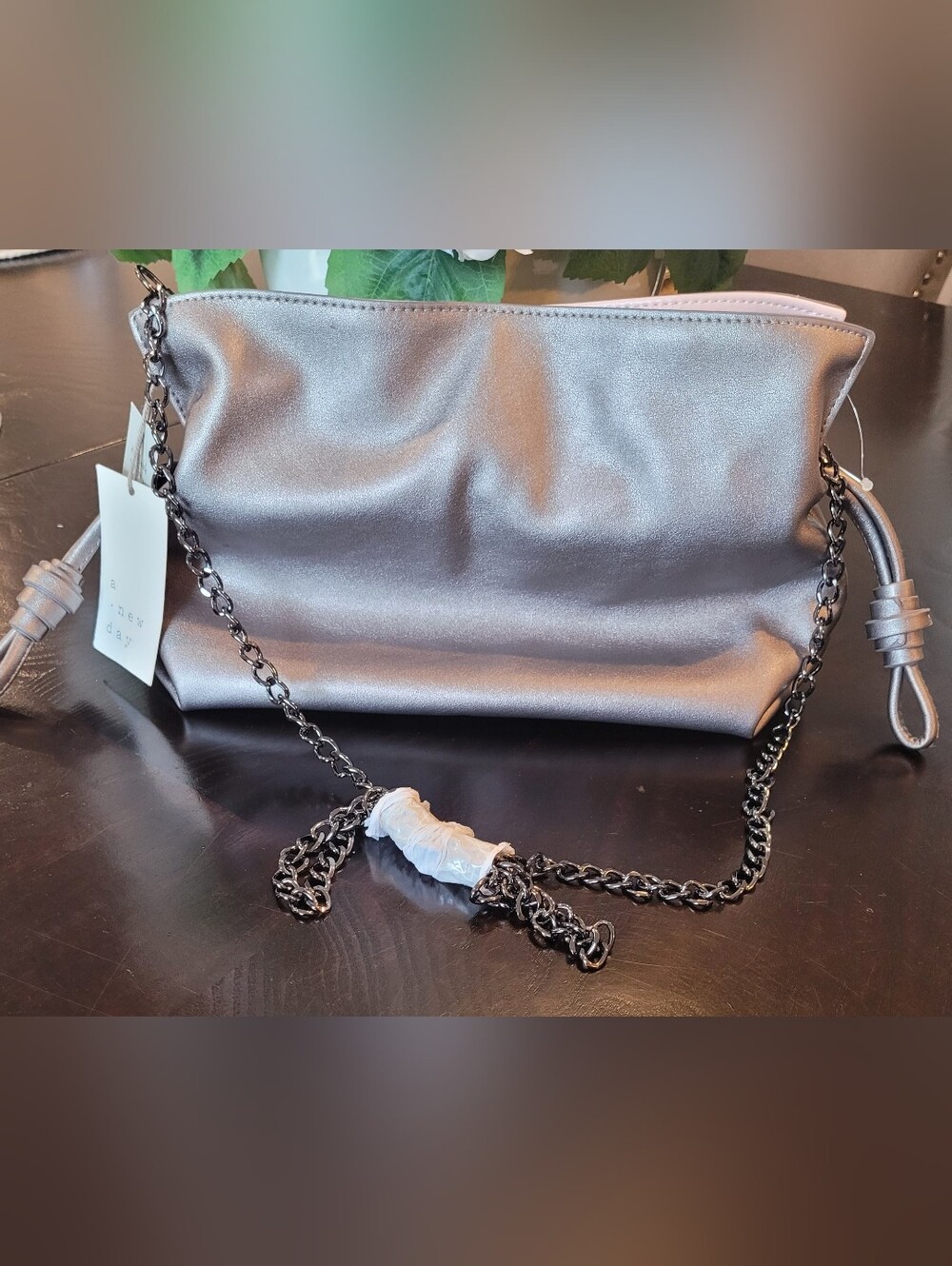 a new day Silver Metallic Chain Strap Clutch